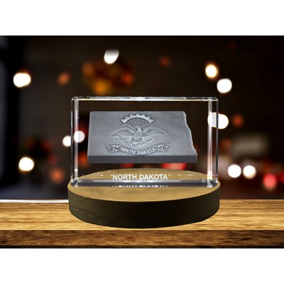North Dakota 3D Engraved Crystal Award w/LED Base Light