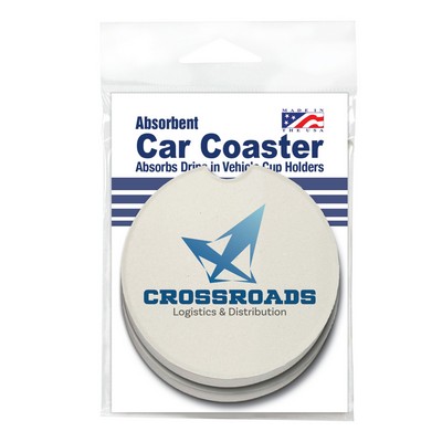 CoasterStone Absorbent Stone Car Coaster - Two pack in poly bag (2 5/8")