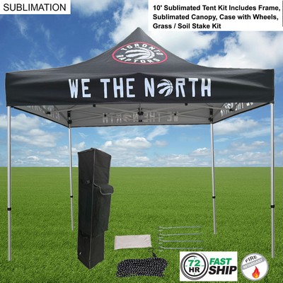 72 Hr Fast Ship - 10' Premium Sublimated Tent Kit, Includes Frame, Canopy, Case, Grass Stake Kit