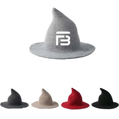 Halloween Womens Knitted Wool Spiked Big Brim Witch Hat