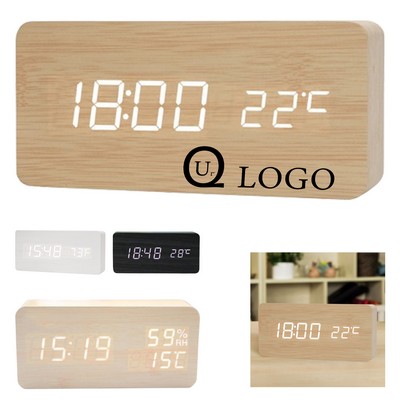 Wooden LED Alarm Clock w/ Temperature