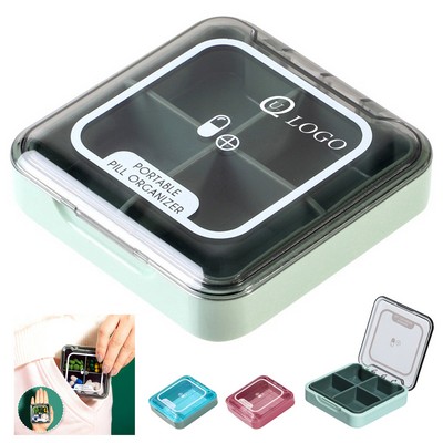 2.95 x 2.95 x 0.94" Plastic 4 Compartments Pill Case