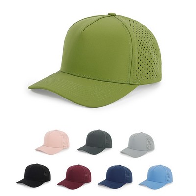 Stock Solid Color Quick Dry Poly 5-Panel Cap w/ Perforated