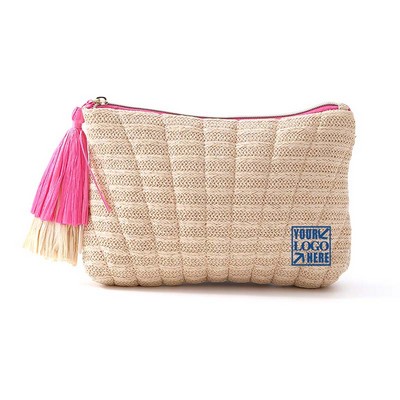 Beige Woven Cosmatic Bag