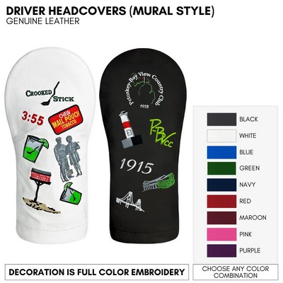 Genuine Leather Driver Golf Club Headcover Logo Embroidered