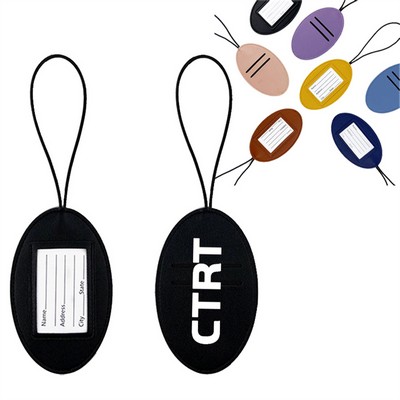 Oval Shaped Leather PU Luggage Tags With Elastic Rope
