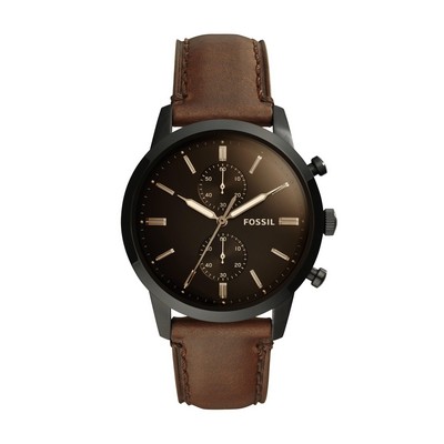 Fossil Mens Townsman Chronograph Dark Brown Leather Strap Watch Brown Dial