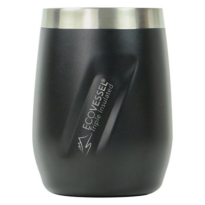 EcoVessel Port 10 Oz Trimax Triple Insulated Wine Cup/Rocks Glass W/Tritan Lid - Black
