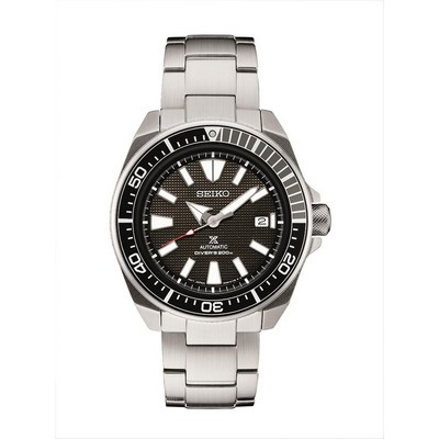 Seiko Watch Mens Automatic Diver Silver/ Black Case Black Dial
