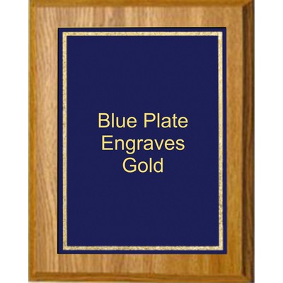 Oak Plaque 8" x 10" - Florentine Frame Designer Plate Blue/Gold 6" x 8" Plate