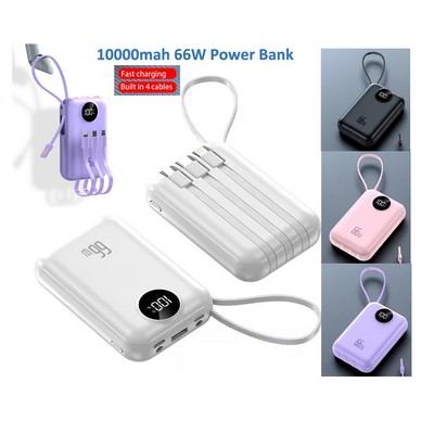 Universal Mini Powerbank Charger with Cables 10000mah 66W