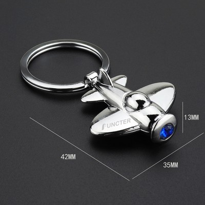 Plane Shaped Key Tag Zinc Alloy Keychain with Blue Zircon