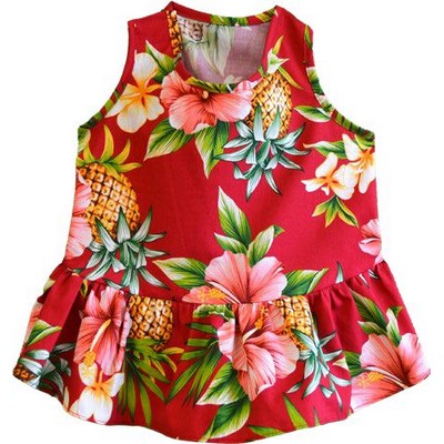 Dog Hawaiian Tropical Print Red Cotton Dress