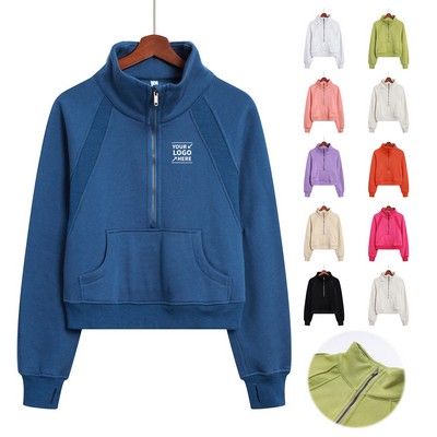 High Collar Fleece Jacket Zip Up Pullover Sweatshirt