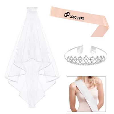 Bride Headband And Ribbon Sashes Set