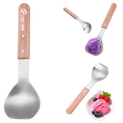 Stainless Steel Ice Cream Spoon W/ Wooden Handle