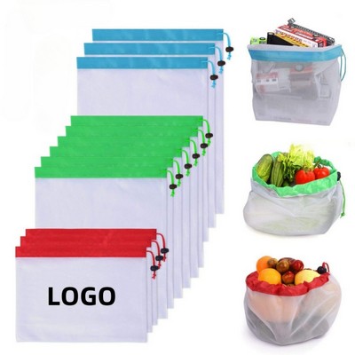 Reusable Polyester Drawstring Fruit Vegetable Mesh Bag