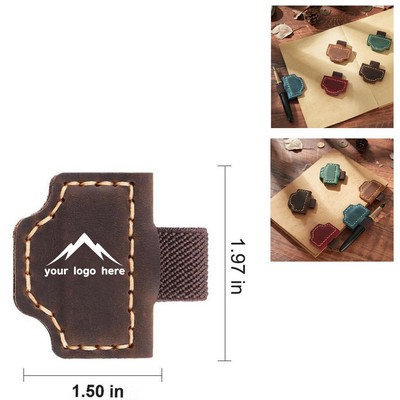 Magnetic Leather Bookmark w/ Pen Holder