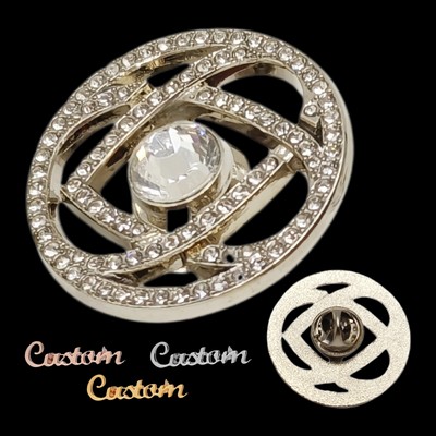 Hollow Out Polished Metal Badge Lapel Pin With Gem Rhinestone