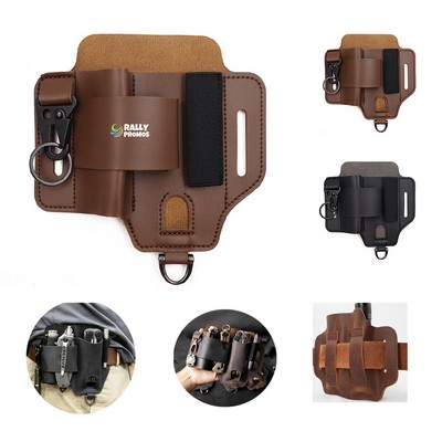 PU Leather EDC Belt Organizer Multitool Sheath Pocket Bag