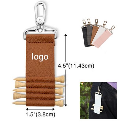 PU Leather Golf Ball Tee Bag With 5 Holes And Metal 360-degree Rotation Clip