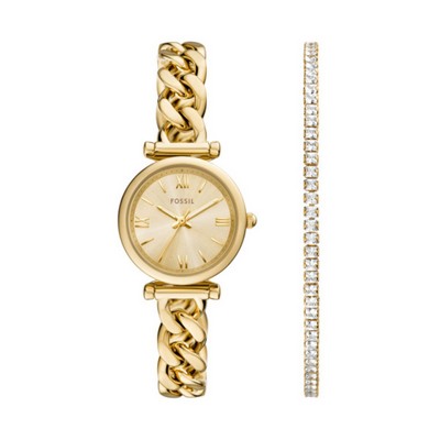 Carlie Three-Hand Gold-Tone Stainless Steel Watch and Bracelet Set