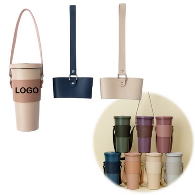 PU Leather Coffee Cup Holder With Handle