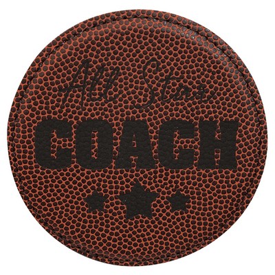 4" Round Football Leatherette Coaster