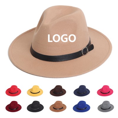 Classic Wide Brim Fedora Hat with Belt