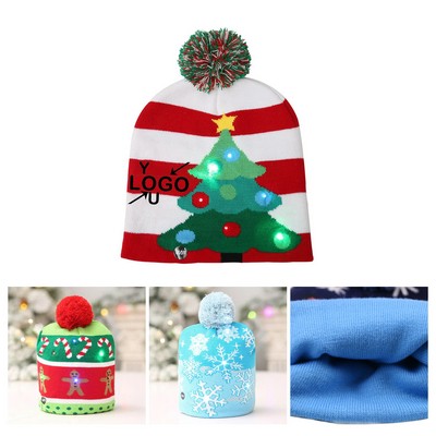 LED Holiday Knit Pom Beanie