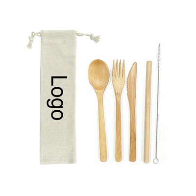 Bamboo Utensil With Straw And Cleaner