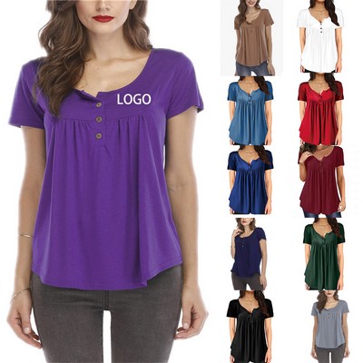 Casual Button-Up Tunic Top with Long Sleeves for Women