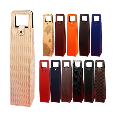 Premium Single Bottle PU Leather Wine Bag – Reusable Gift Tote W/ Handle