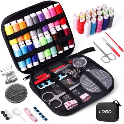 Complete Sewing Kit with Magnifier, Portable Case with Thread, Needles, Scissors