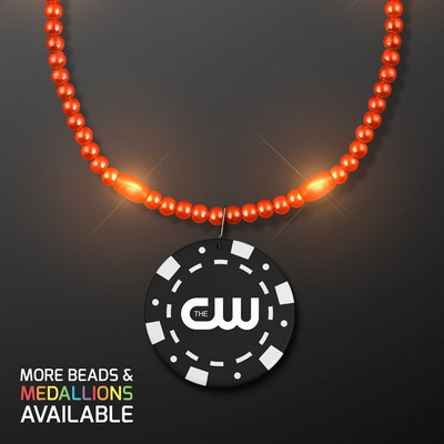 Orange LED Bead Necklace with Black Poker Chip Medallion - PRINTED