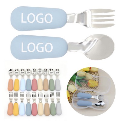 Silicone-Handled Stainless Steel Fork And Spoon Set