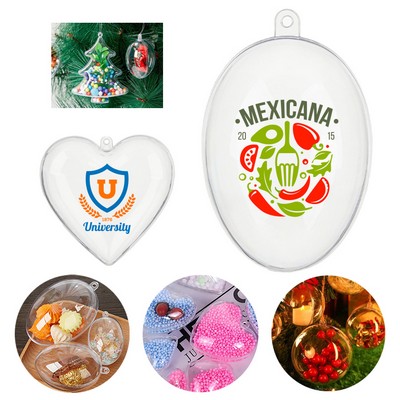 2.4" Clear Plastic Egg Heart Shaped Christmas Ornaments