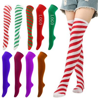 Women's Diagonal Striped Christmas Socks Halloween Stockings