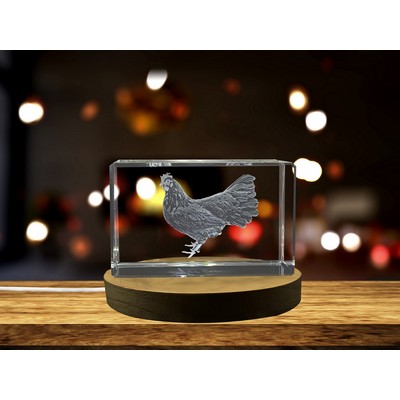 Minorca Chicken 3D Engraved Crystal Trophy Award w/LED Base Light