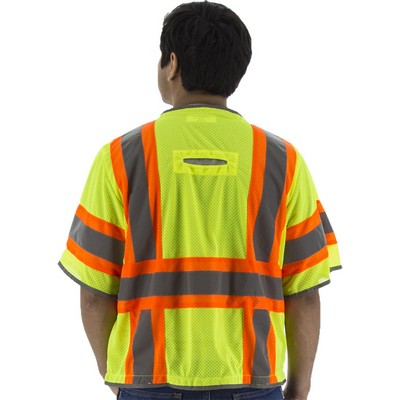 Majestic 75-3325 High Visibility Vest with Two-Tone DOT Striping and D-Ring Pass Thru, ANSI 3, R