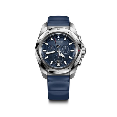I.N.O.X. Chrono 43mm, silver stainless steel case and bezel, blue dial, blue rubber strap