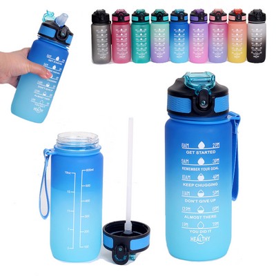20 Oz Reusable BPA Free Leak Proof Sports Motivational Water Bottle with Time Markers and Straw
