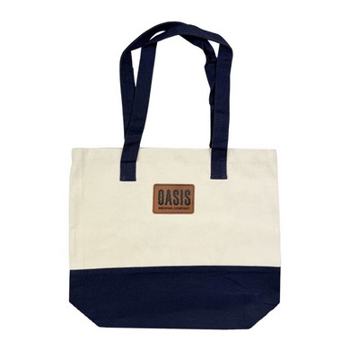 Color block Cotton Tote w/ Leatherette Patch