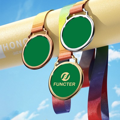 Metal-Edged Man Made Crystal Aluminum Alloy Award Medal UV Coated On Background Side