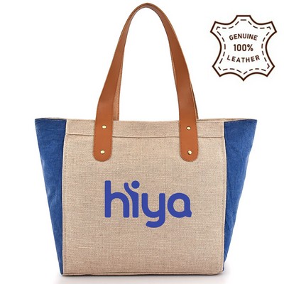 Leather Handle Tote With Contrasting Side Gussets