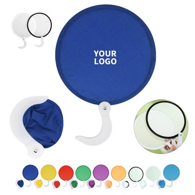 Foldable Round Polyester Disc Hand Fan With Pouch