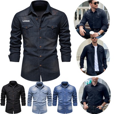 Custom Logo Men's Classic Denim Shirt