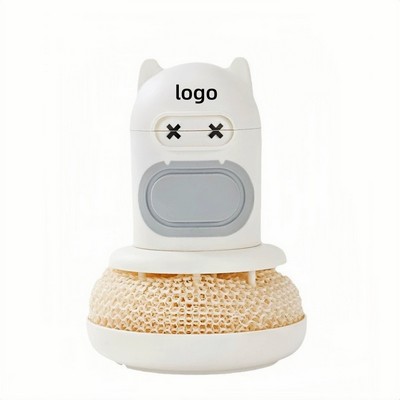 Cartoon-Design Press-to-Dispense Pot Scrubber with Built-In Cleaning Solution