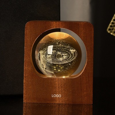 Glowing Starry Sky Crystal Ball Night Light Solid Wood Desktop Decor