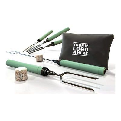 Stainless Steel Rotating Marshmallow Roasting Sticks Set 5 Telescoping Forks Camping BBQ Cookware